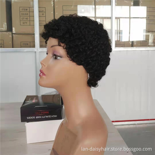 Cheap Factory Price  Good Quality Short Pixie Cut Kinky  Curly Machine Made None Lace 100% Human Hair Wigs